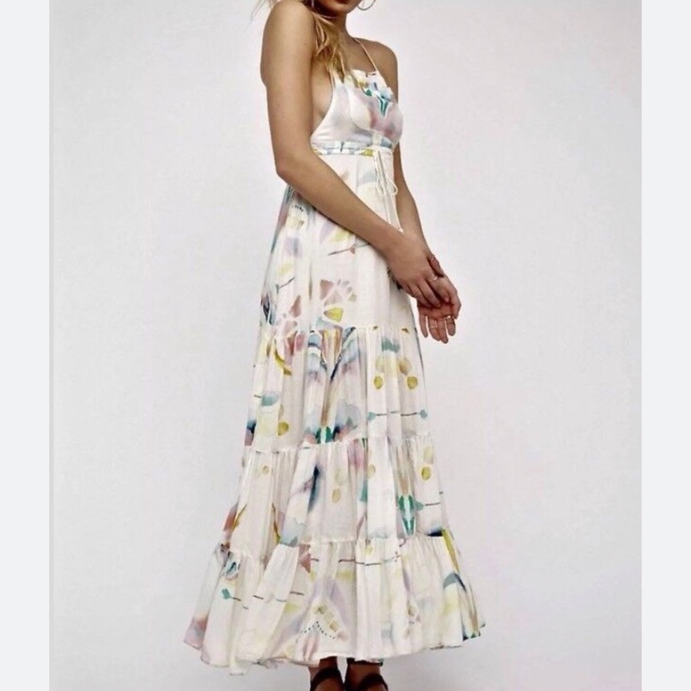 Free Peoply Ivory Watercolor Maxi Dress